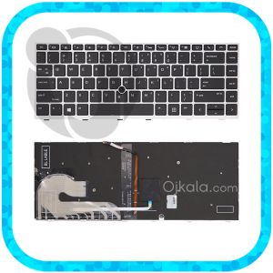 کیبورد لپ تاپ اچ پی EliteBook 840 G3 مشکی اینتر کوچک با فریم نقره ای، موس و بکلایت 